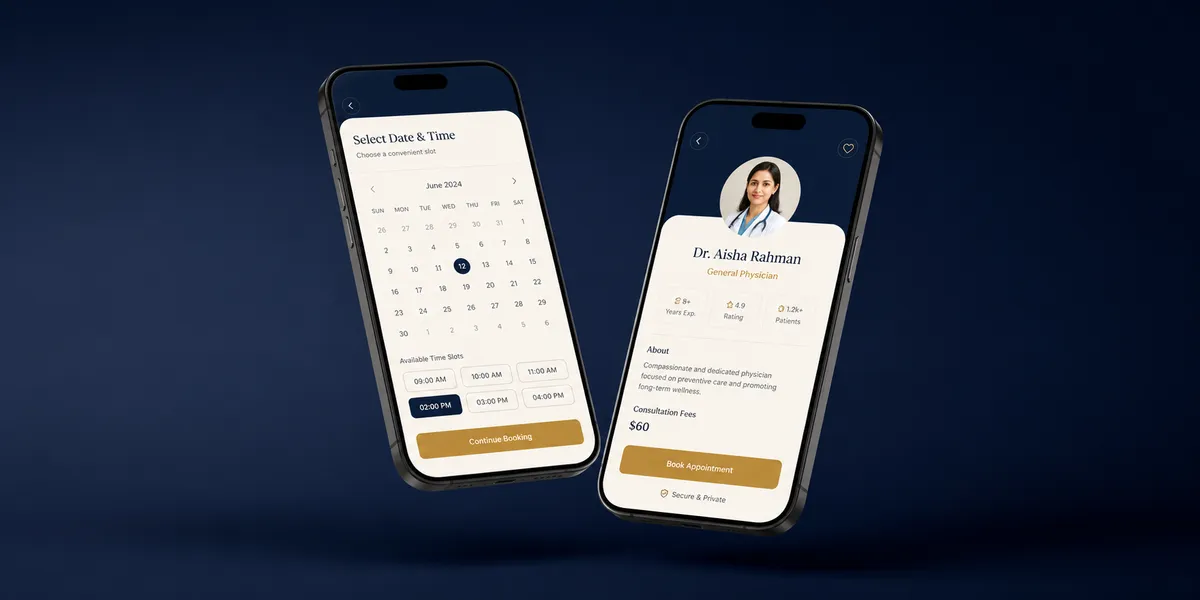 Nour Health patient booking app on two phones